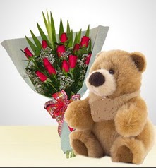 12 adet yapay g�l ve 40 cm civarinda ayi Menderes Mah �i�ek yolla , �i�ek g�nder 