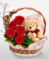 sepet i�erisinde 5 adet g�l ve 15 cm ay�c�k Sincan �i�ek sipari�i vermek 
