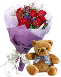 7 adet k�rm�z� g�l 15 cm boyutlar�nda ay�c�k Sincan �i�ek sipari�i vermek 