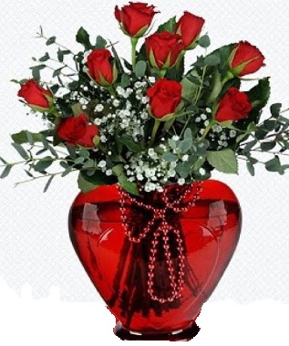 Kalp cam mika i�inde 9 adet k�rm�z� g�l Tando�an Mah g�venli kaliteli h�zl� �i�ek 