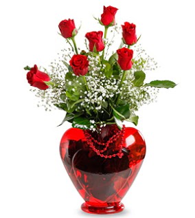 Kalp cam i�inde 7 adet k�rm�z� g�l Atat�rk Mah yurti�i �i�ek sipari�i  
