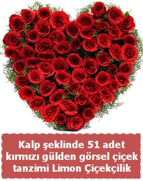 51 k�rm�z� g�lden kalp �eklinde �i�ek tanzim Mara�al�akmak Mah sevgilime hediye �i�ek 