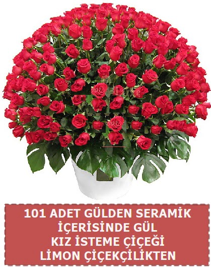 Seramik vazoda 101 g�l k�z isteme �i�e�i Ankara Sincan cicekci 