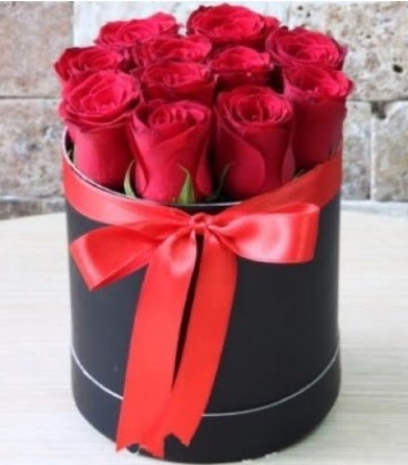 Kutu i�erisinde 9 adet k�rm�z� g�l Sel�uklu Mah kaliteli taze ve ucuz �i�ekler 