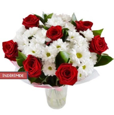 7 k�rm�z� g�l ve 1 demet krizantem Plevne Mahallesi �i�ek ma�azas� 