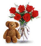 vazoda 6 adet g�l ve oyuncak gaziosmanpa�a ucuz �i�ek g�nder 