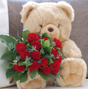Atat�rk Mahallesi �i�ek sipari�i  9 adet kirmizi g�l ve orta boy ayicik