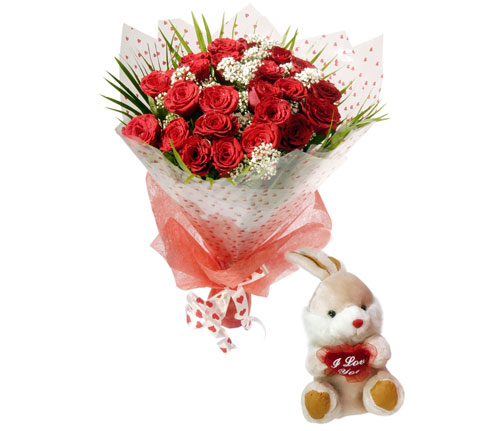 10 adet kirmizi g�l ve hediye pelus oyuncak Gaziosmanpa�a Mah �i�ek g�nderme 