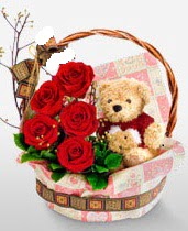 sepet i�erisinde 5 adet g�l ve 15 cm ay�c�k Sincan �i�ek sipari�i vermek 