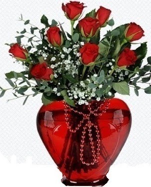 Kalp cam mika i�inde 9 adet k�rm�z� g�l Tando�an Mah g�venli kaliteli h�zl� �i�ek 