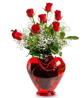 Kalp cam i�inde 7 adet k�rm�z� g�l Atat�rk Mah yurti�i �i�ek sipari�i  