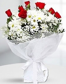 7 k�rm�z� g�l ve papatyalar buketi Tando�an Mah g�venli kaliteli h�zl� �i�ek 