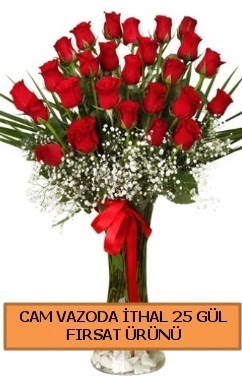  Cam vazoda ithal 1. kalite 25 g�l Tando�an Mah g�venli kaliteli h�zl� �i�ek 