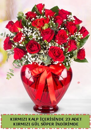 K�rm�z� kalp i�erisinde 23 adet k�rm�z� g�l Mara�al�akmak Mah sevgilime hediye �i�ek 