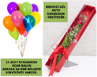 15 Adet u�an balon ve kutuda k�rm�z� g�l P�narba�� Mahallesi �i�ek�i adresleri 
