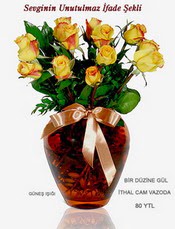 Tando�an Mah g�venli kaliteli h�zl� �i�ek  mika yada Cam vazoda 12 adet sari g�l